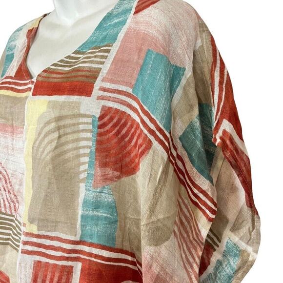 Chicos Womens 100% Linen Geo Blocks Poncho Colorful Oversized Top NWT sz S / M - Picture 8 of 16
